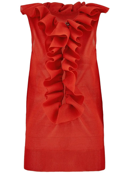  Ferragamo Frill-detail Virgin Wool Top - Red 