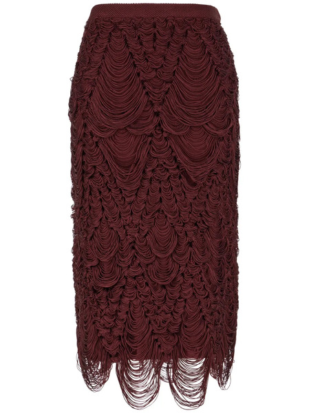  Ferragamo Fringed Midi Skirt - Red 