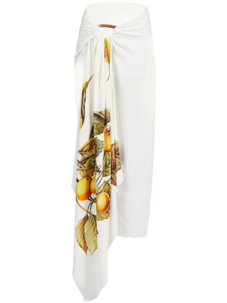  Ferragamo Fruit-print Draped Skirt - White 