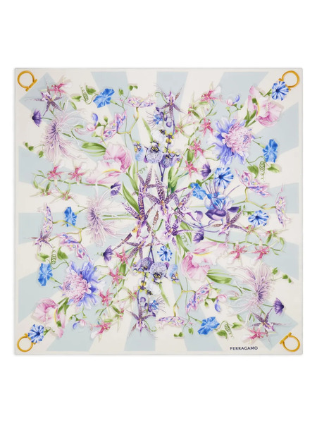 Ferragamo Gaia-print Silk Scarf - Blue 