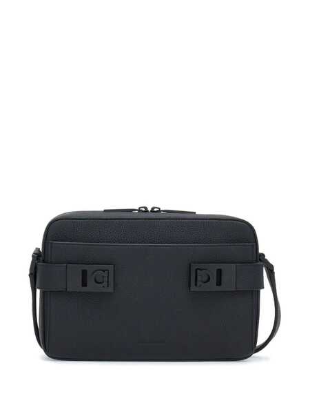  Ferragamo Gancini Buckle Embellished Leather Shoulder Bag - Black 
