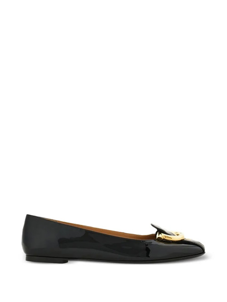  Ferragamo Gancini-buckle Leather Ballet Flats - Black 
