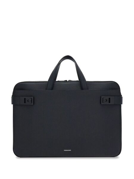  Ferragamo Gancini-buckle Leather Laptop Bag - Black 