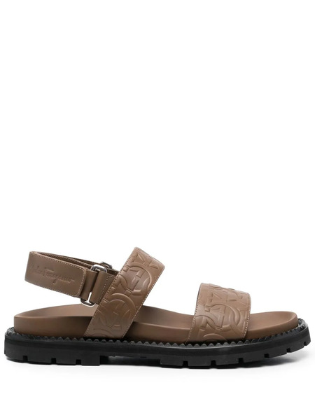  Ferragamo Gancini Debossed Sandals - Brown 