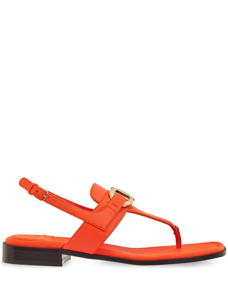  Ferragamo Gancini Leather Flat Sandals - Orange 