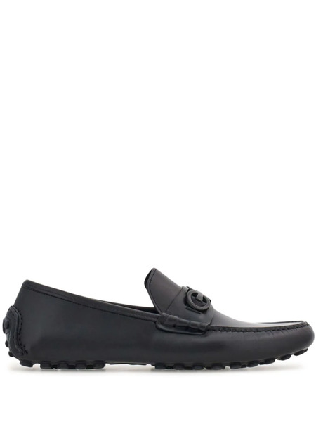  Ferragamo Gancini Leather Loafers - Black 