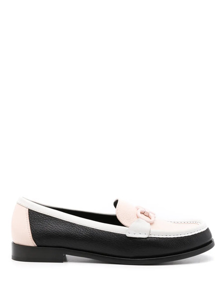  Ferragamo Gancini Leather Moccasin Loafers - Black 