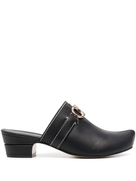  Ferragamo Gancini Leather Mules - Black 