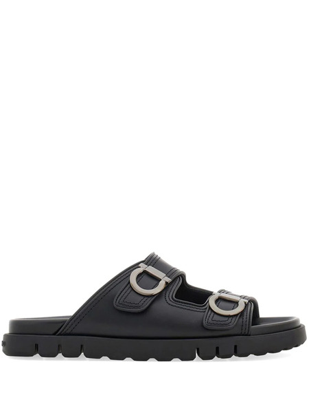 Ferragamo Gancini Leather Sandals - Black 