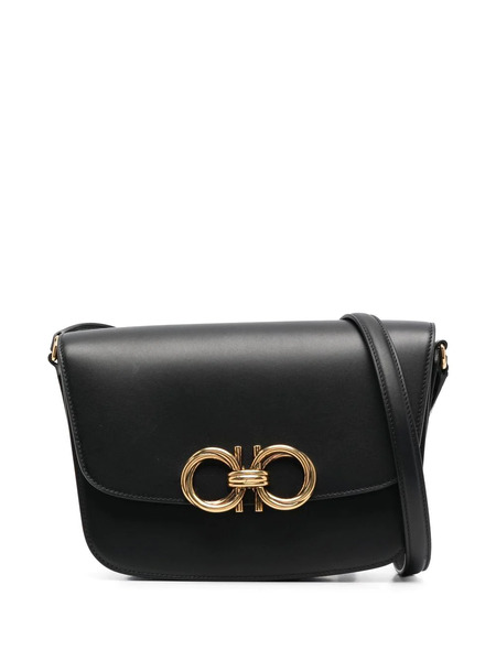  Ferragamo Gancini Leather Shoulder Bag - Black 