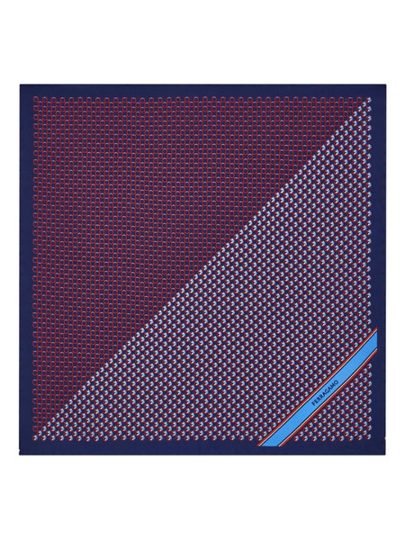  Ferragamo Gancini Pegasus Print Pocket Square Scarf - Blue 