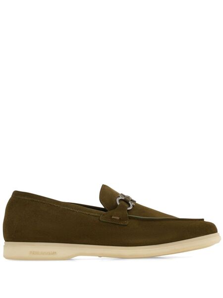  Ferragamo Gancini-plaque Suede Loafers - Green 