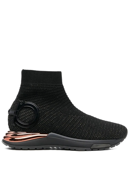  Ferragamo Gardena Sock Ankle Sneakers - Black 