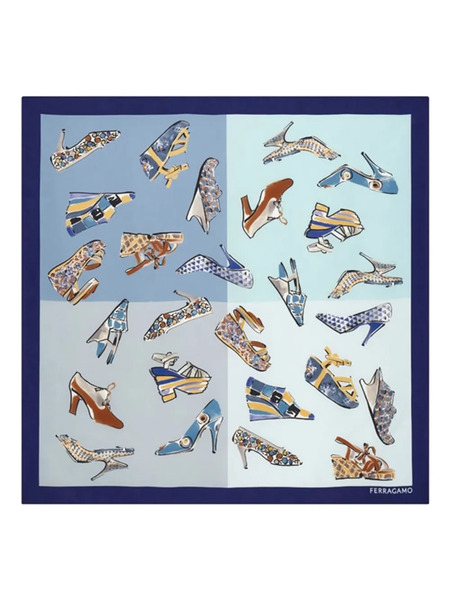  Ferragamo Genio Print Square Scarf - Blue 