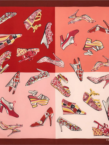  Ferragamo Genio Shoe Print Silk Scarf - Pink 