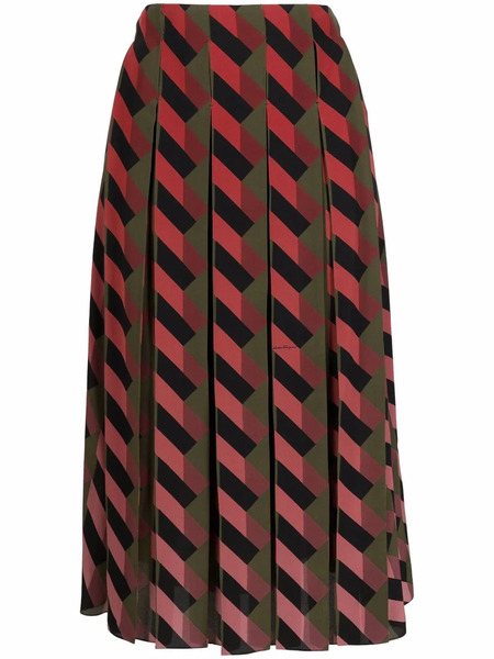  Ferragamo Geometric-print Pleated Skirt - Red 