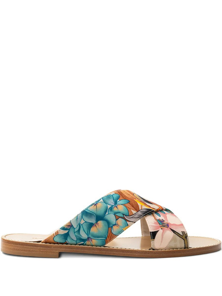  Ferragamo Giacky Print Flat Sandals - Blue 