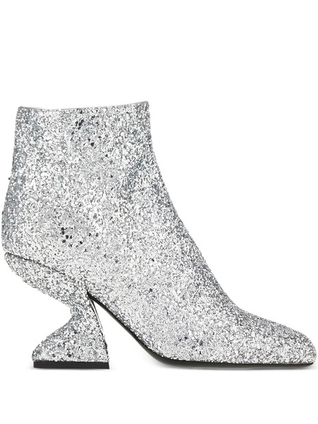  Ferragamo Glitter-effect Sculpted-heel Ankle Boots - Grey 