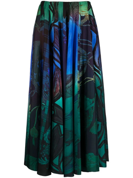  Ferragamo Graphic-print Silk Midi Skirt - Green 