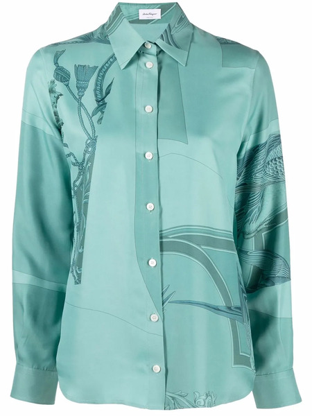  Ferragamo Graphic-print Silk Shirt - Green 