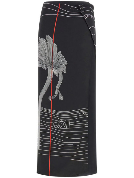  Ferragamo Graphic-print Silk Skirt - Black 