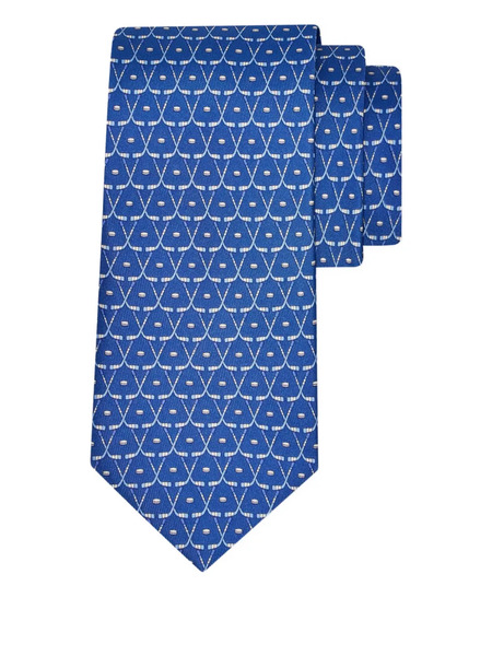  Ferragamo Hockey Print Silk Tie - Blue 