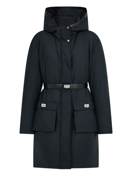  Ferragamo Hooded Belted Parka - Black 