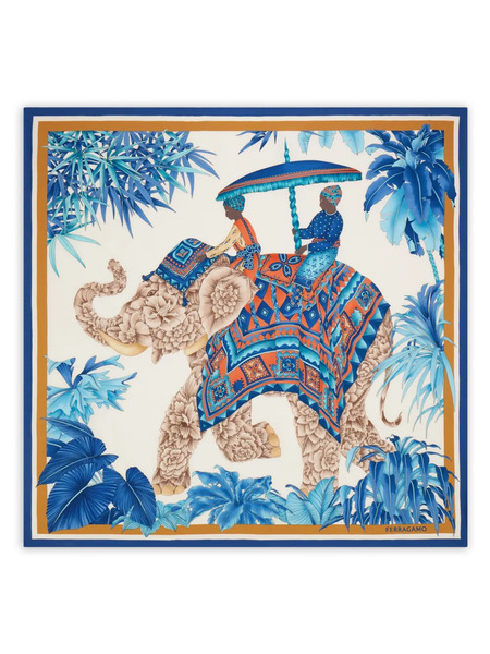  Ferragamo India-print Silk Scarf - Blue 