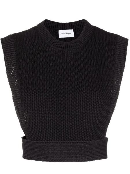  Ferragamo Intarsia-knit Cropped Top - Black 