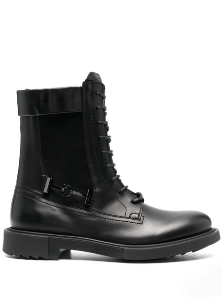  Ferragamo Lace-up Leather Biker Boots - Black 