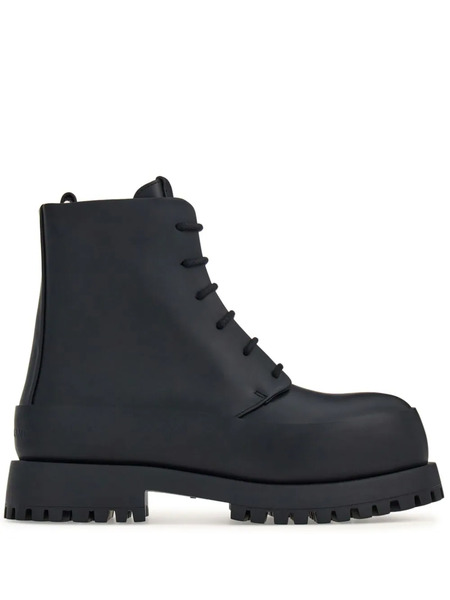  Ferragamo Lace-up Leather Combat Boots - Black 