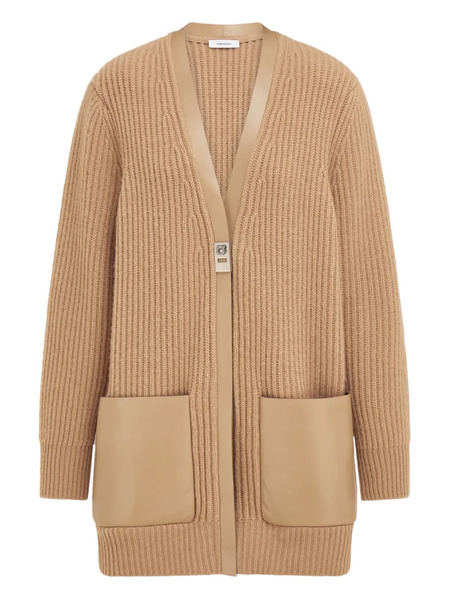  Ferragamo Leather-trim Buckle Cardigan - Neutrals 