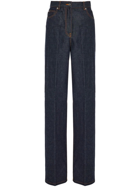  Ferragamo Logo-appliqué Contrast-stitching Wide-leg Jeans - Blue 