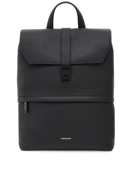  Ferragamo Logo-debossed Leather Backpack - Black 