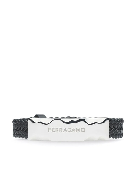  Ferragamo Logo-engraved Leather Bracelet - Black 