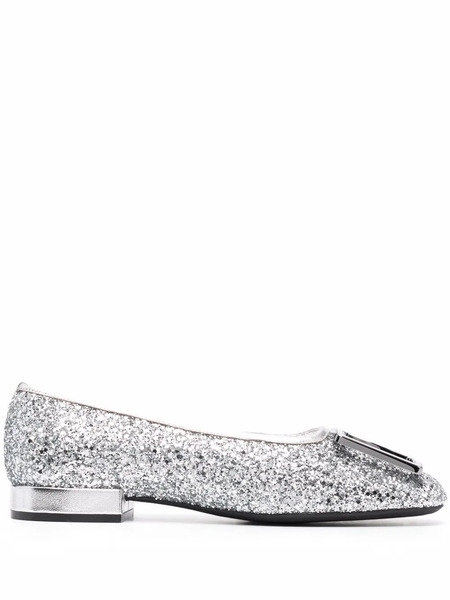  Ferragamo Logo-plaque Ballerina Shoes - Silver 