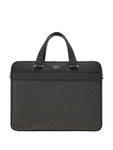  Ferragamo Logo-stamp Leather Briefcase - Grey 
