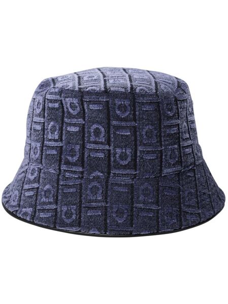  Ferragamo Logo Velvet Bucket Hat - Blue 