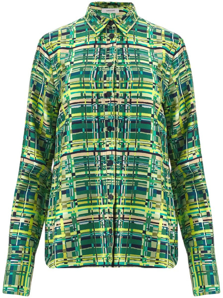  Ferragamo Long-sleeved Checkered Silk Shirt - Green 