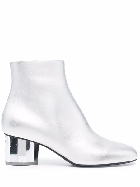  Ferragamo Mirrored Heel Leather Ankle Boots - Silver 