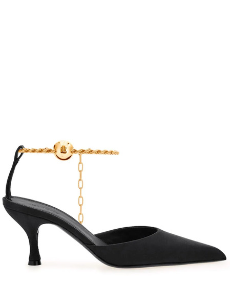  Ferragamo 70mm Cable-link Chain Satin-finish Pumps - Black 