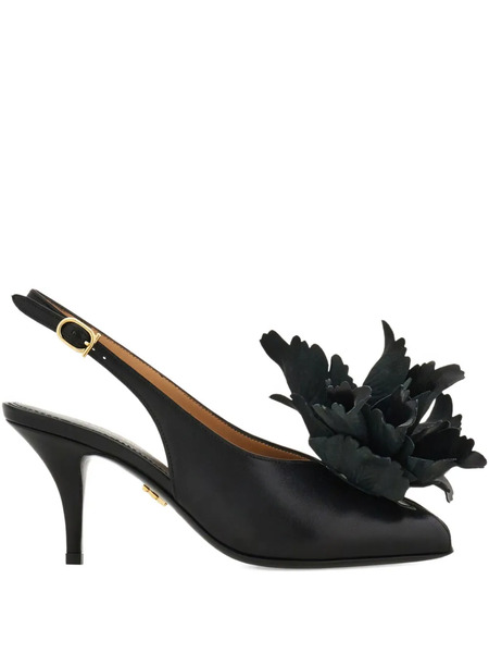  Ferragamo 70mm Flower-embellished Slingback Pumps - Black 