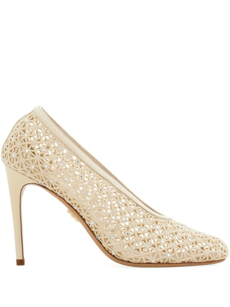  Ferragamo 90mm Macramé Pumps - White 