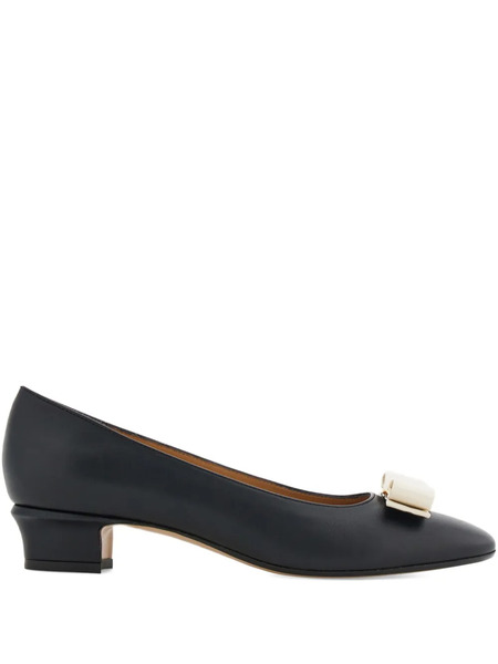  Ferragamo 30mm Vara Bow-detail Block-heel Pumps - Black 