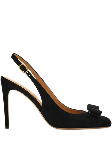  Ferragamo 90mm Vara Bow-detail Slingback Pumps - Black 