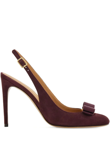  Ferragamo 90mm Vara Bow-detail Slingback Pumps - Purple 