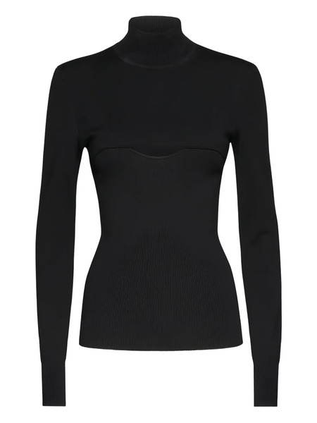  Ferragamo Mock-neck Ribbed Top - Black 