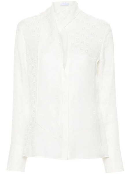  Ferragamo Monogram-jacquard Silk Shirt - White 