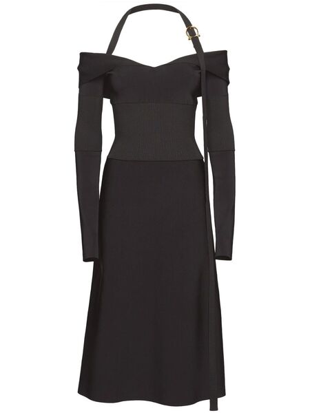  Ferragamo Off-shoulder Midi Dress - Black 