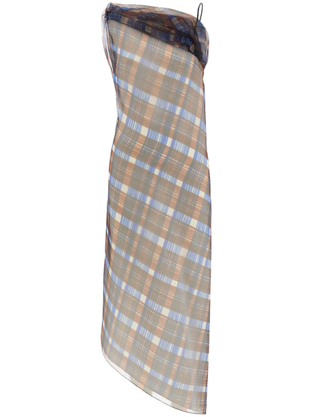  Ferragamo Organza Plaid-check Midi Dress - Brown 